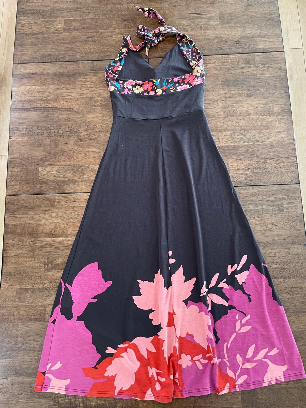 Oilily Black Halter Floral Maxi Dress with Pink & Red Accents size XS - Picture 6 of 10